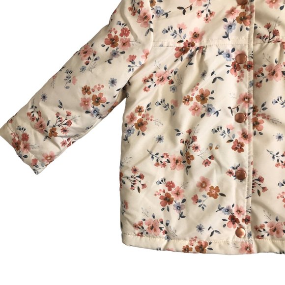 George Girls Floral Jacket Toddler Pink Age 18-24 Mos Faux Sherpa Lined Hooded - Picture 2 of 8